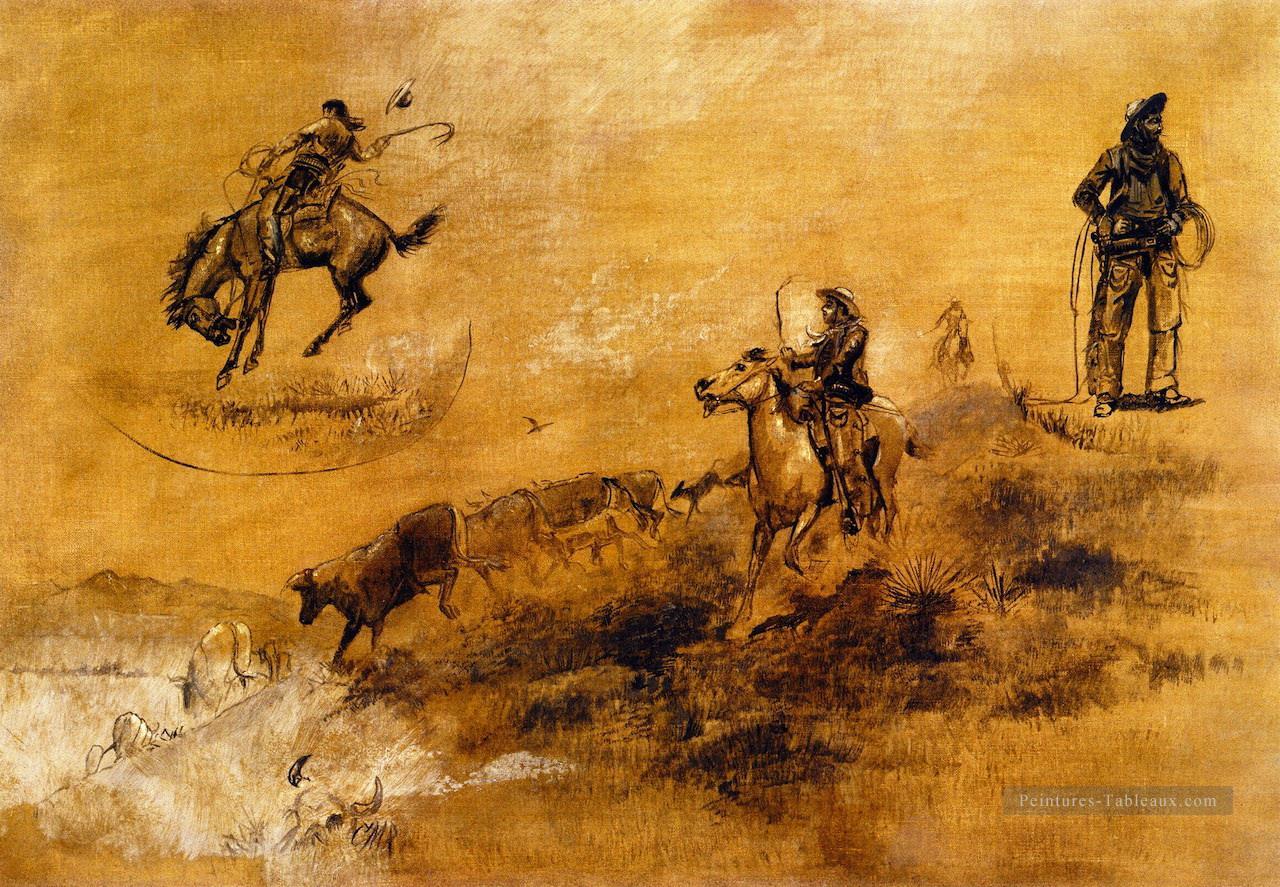 bronco busting conduite en 1889 Charles Marion Russell Indiana cow boy Peintures à l'huile